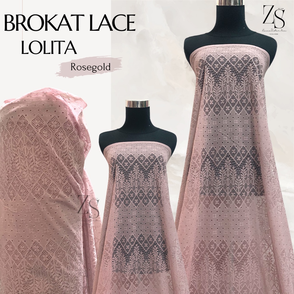 1/2 meter Kain Brokat Brukat Lace Lolita Warna Rosegold