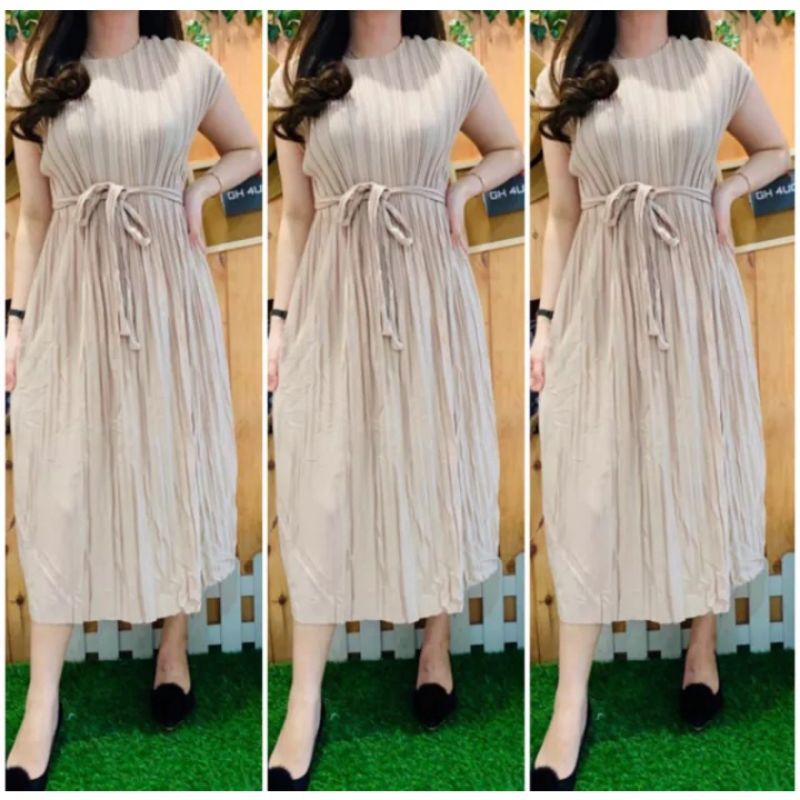 Long Dress Wanita Plisket Tanpa Lengan/Dress Viral 2023/Dress Wanita/Pakaian Wanita/Dress Terlaris-COKSU