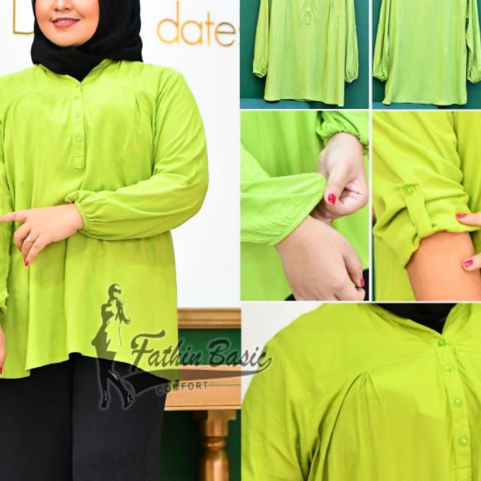 ☉ Blus Polos Ijo Muda - Blouse Polos Rayon - Lime- Lime green - ijo stabilo - Baju Adem - Fathin Bas
