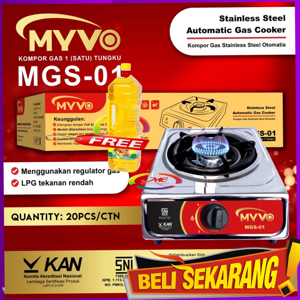 ORI kompor Gas 1 tungku / Kompor gas myvo SNI stenlis/teflon +Myk-goreng PAKET MANTAP