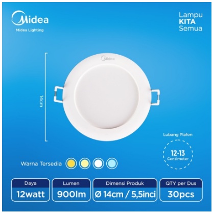 Midea Led Down Light 12 Watt 4000K [Warm White]