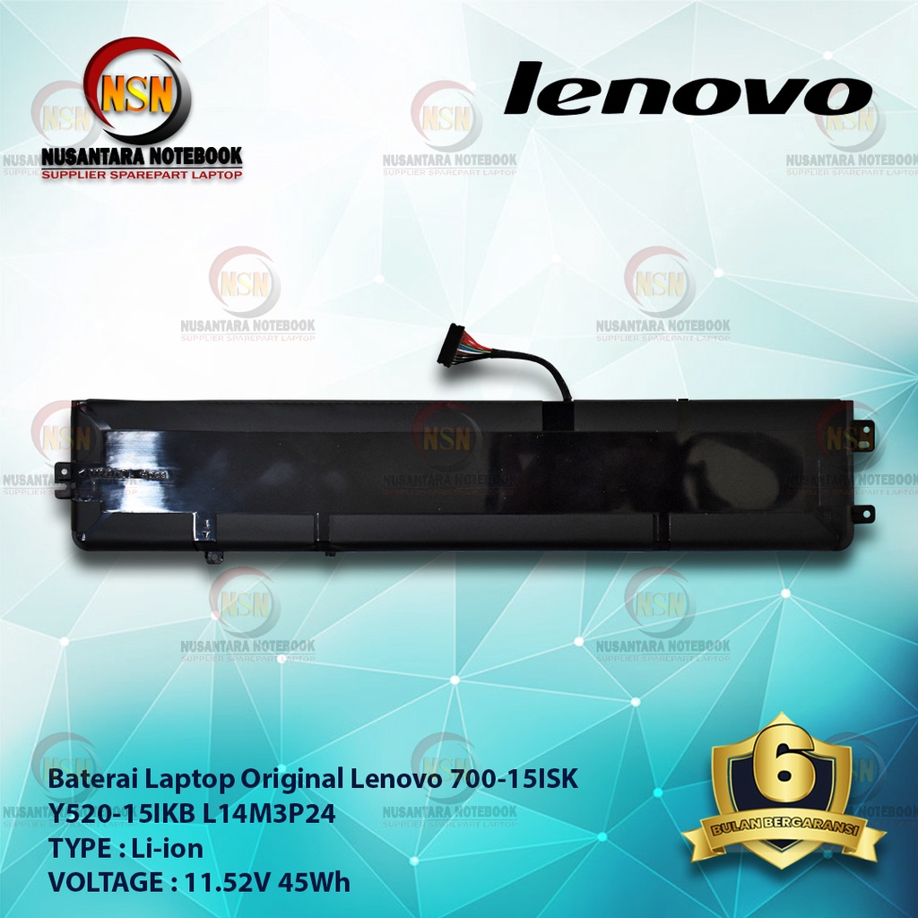 Baterai Laptop Original Lenovo Y520-15IKB L14M3P24 11.52V 45Wh