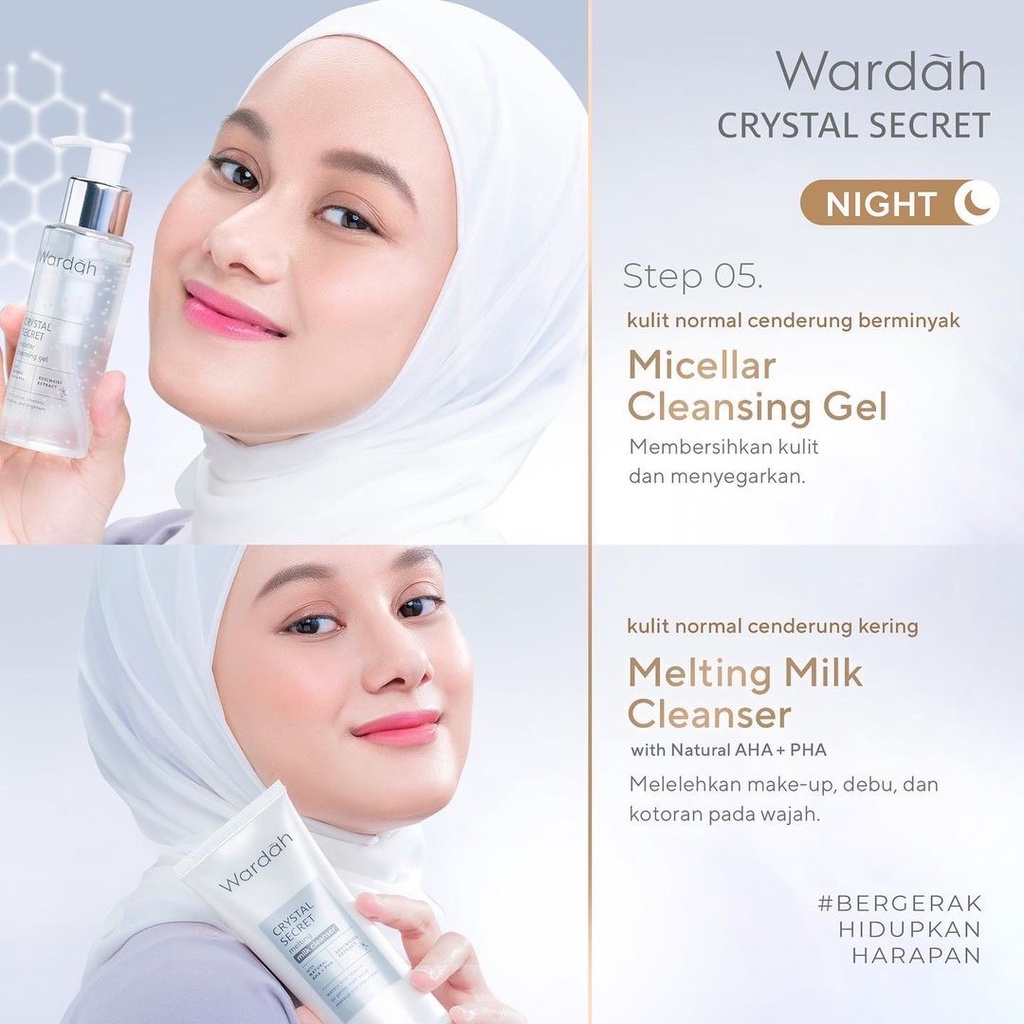 WARDAH Crystal Secret Melting Milk Cleanser Indonesia / Pembersih Wajah 100ml / With Natural AHA + PHA Edelweiss Extract / Watery Milk Texture To Gently Melt Away Makeup And Impurities Facial Wash Foam Cleansing Sabun Cuci Muka / Skincare Face Care Series