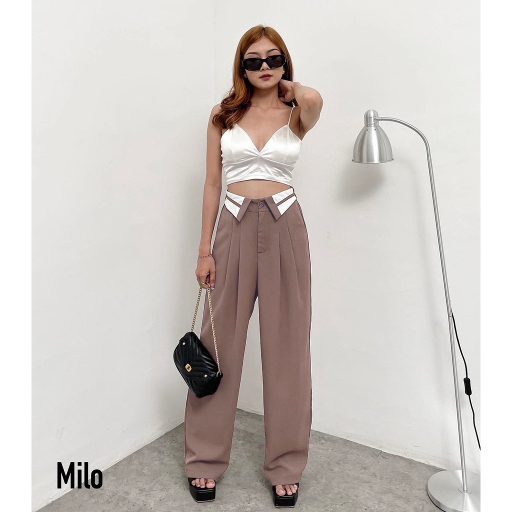 Nayra Pants Collar Pants Wide Pants Kulot Highwaist | Celana Import Bangkok HOPYLOVY