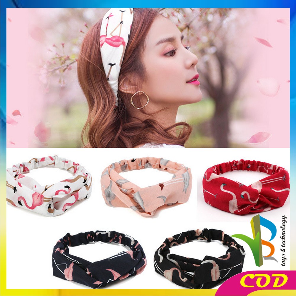 RB-C66 Bandana Kain Turban Simpul Wanita Bando Korea Motif Flamingo Animal / Bendo Karet Karakter Hewan Korean Style Import