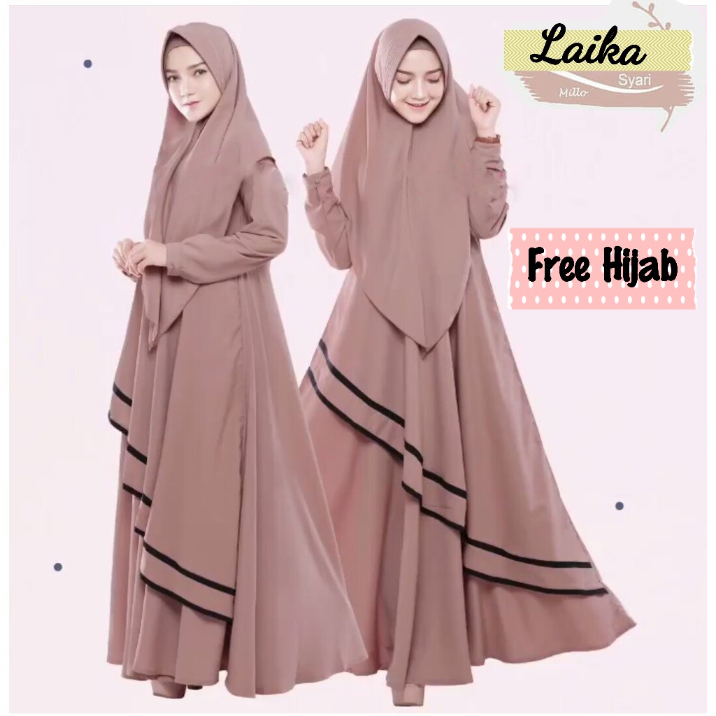 LAIKA - BAJU GAMIS DRESS SYARI WANITA MUSLIM BUSUI FREE HIJAB KHIMAR RENDA SAMPING FASHION KEKINIAN 