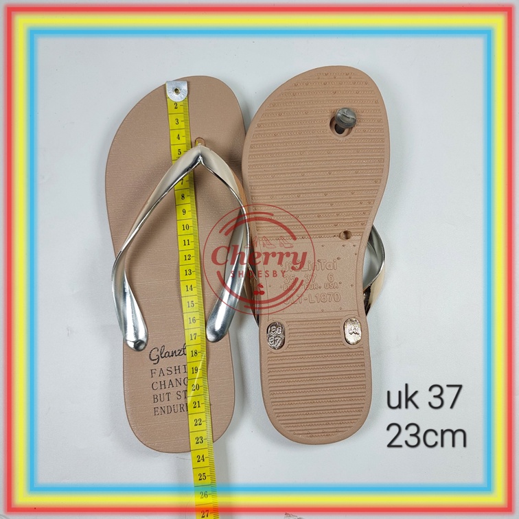 L1870-25 Sandal Jepit Wanita Glanzton Sendal Cewek Jelly Karet Tali Glossy Kilap Mirror Verotino