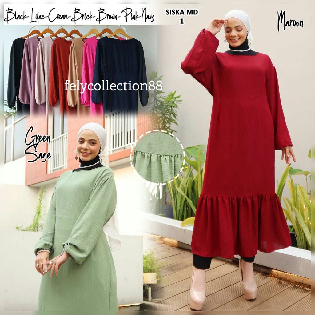 SISKA MIDI DRESS KOREAN LOOK || DRESS WANITA CRINKLE AIRFLOW