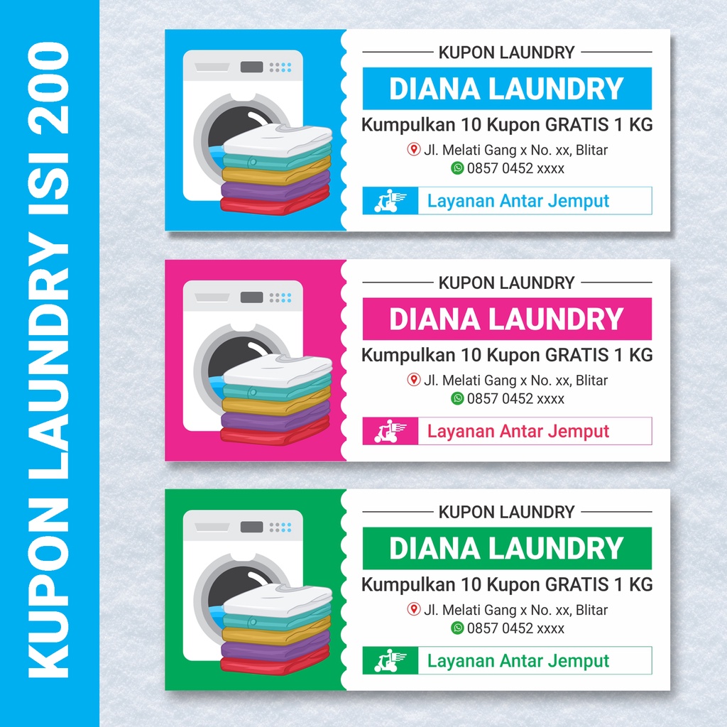 

(Isi 200 PCS) Kupon Laundry Bisa Custom Pakai Nama Toko Sendiri