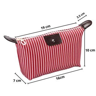 SS Tas Pouch Kosmetik Makeup Alat Mandi Organizer Anti Air Motif Garis Kosmetik Pouch Garis Belang Murah Import