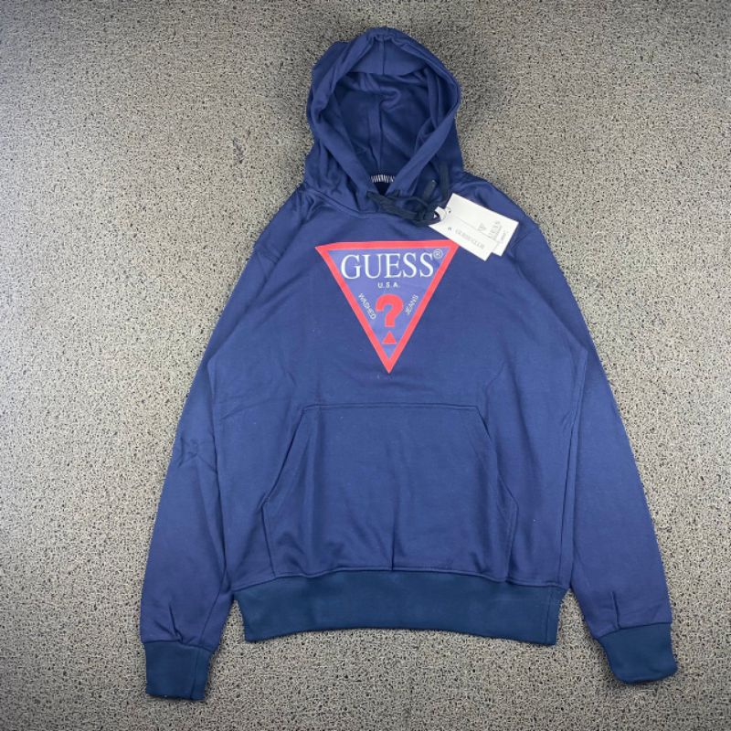 HOODIE GUESS NAVY FULL TAG LABEL CASUAL HYPE
