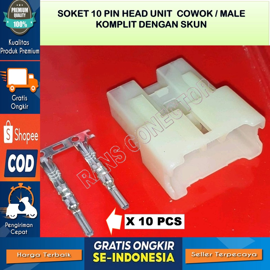 SOKET 10 PIN SOKET HU 10 PIN SOKET MOBIL 10 PIN SOKET TAPE MOBIL 10 PIN MALE - Soket Kabel 10 pin He