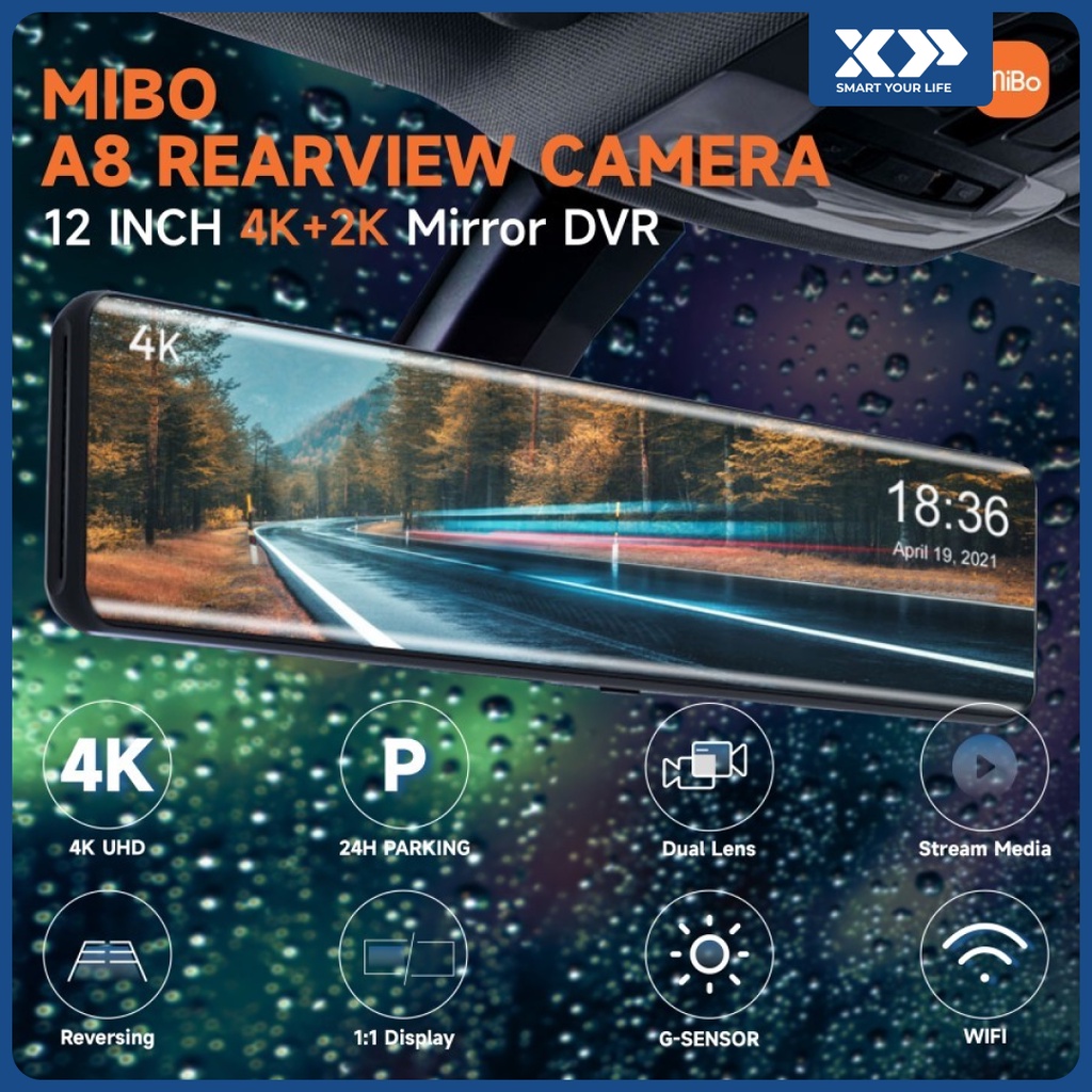MiBo Dash Cam A8 4K+2K HDR Rearview 12inch Car Camera Original