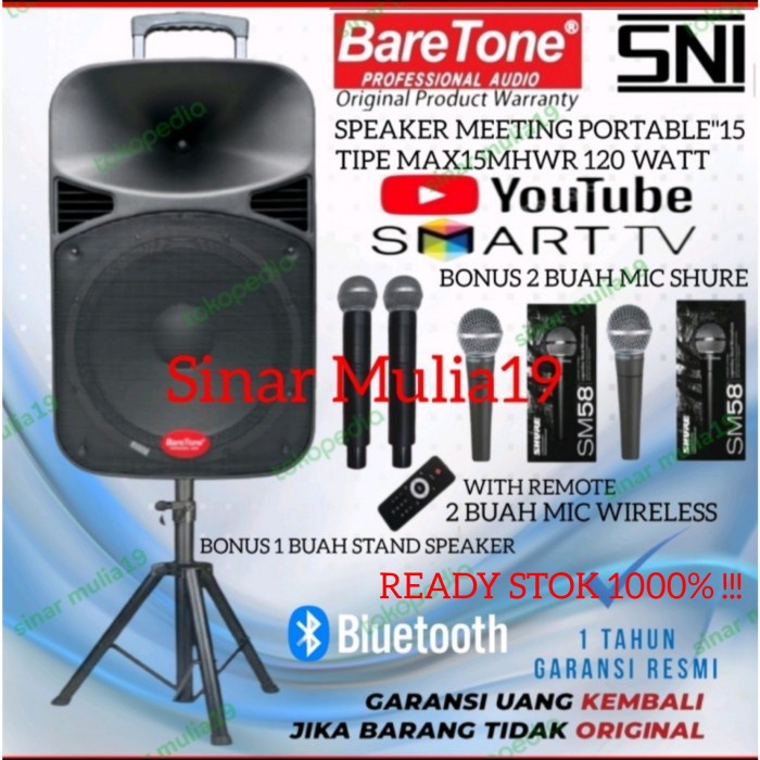 Baretone MAX15MHWR Speaker Aktif Portable 15 inch Kualitas Terbaik