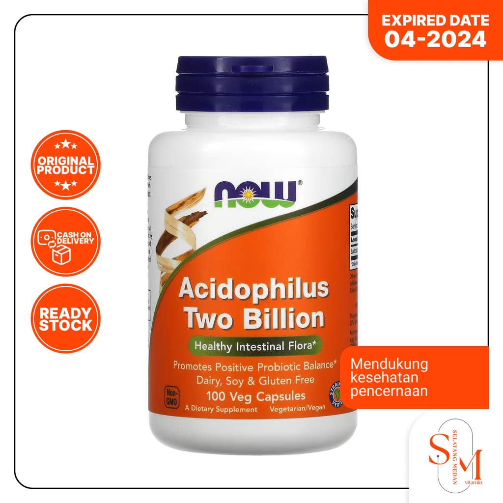 Now Acidophilus Two Billion 100 Veg Capsules Vitamin Probiotik