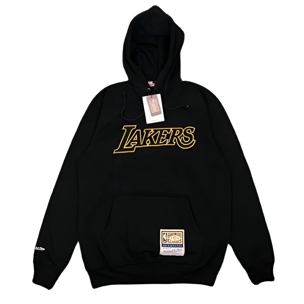 LAKERS JAKET SWEATER HOODIE MITCHELL&NESS LA LAKERS BORDIR HITAM PREMIUM AUTHENTIC BESTSELLER WARNA 