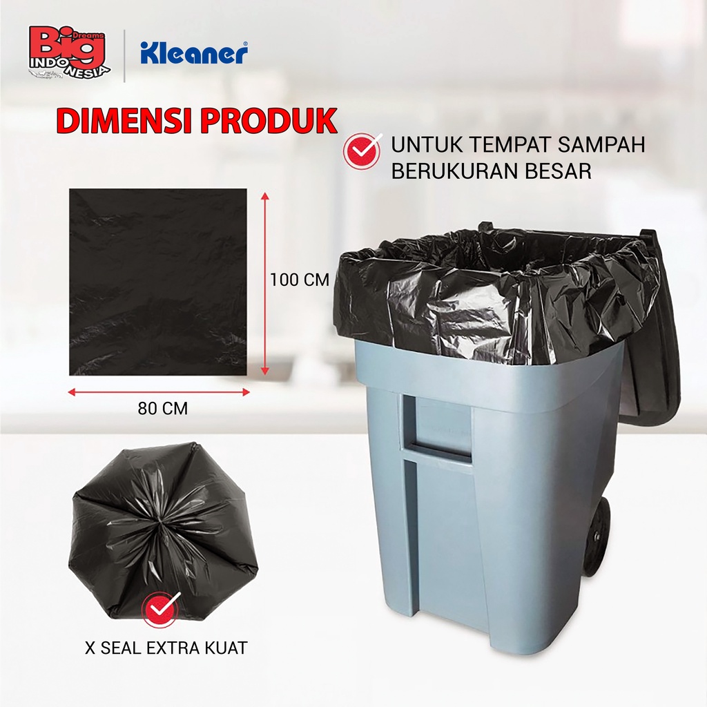 Kantong Plastik Sampah 100 x 80 Cm 10 Pcs Trash Bag Size L Heavy Duty Serbaguna Kleaner GSL007