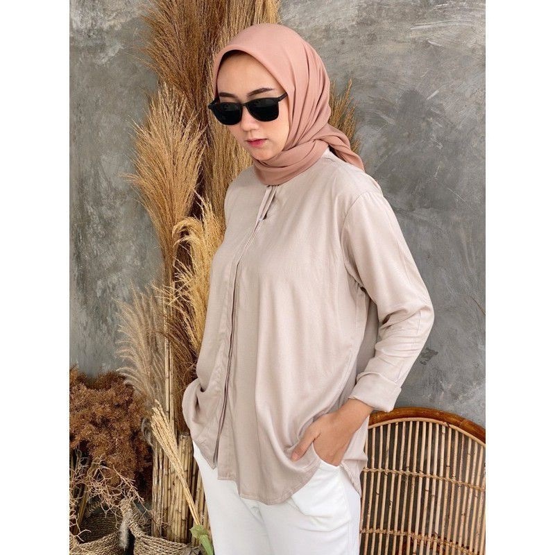 Kemeja Wanita Korean Style Polos Rayon Maudy Lengan Panjang Sr356