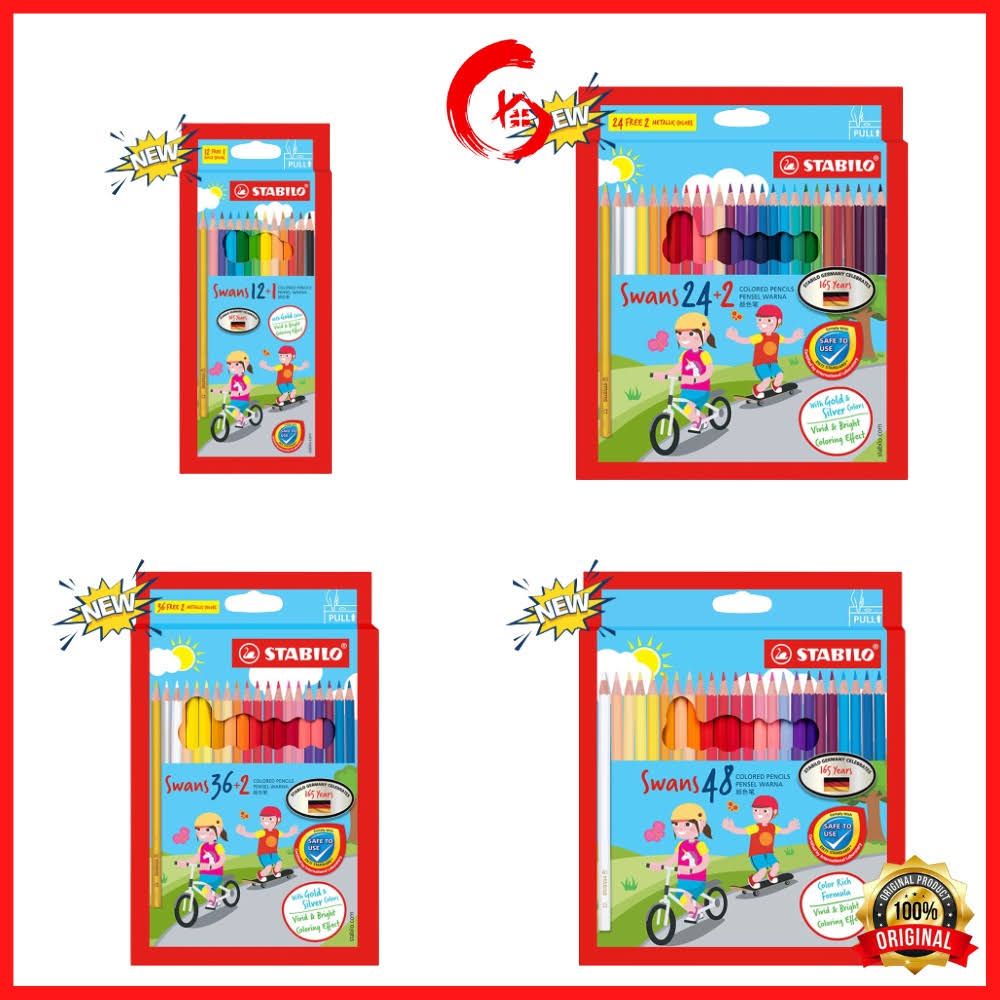 

pensil warna swans hartung merah 48 warna stabilo