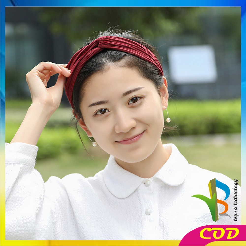 RB-C63 Bando Korea Wanita Motif Garis Salur Karet Elastis Dengan Kancing Pengait Masker / Headband Bendo Aksesoris Rambut Fashion Wanita Import