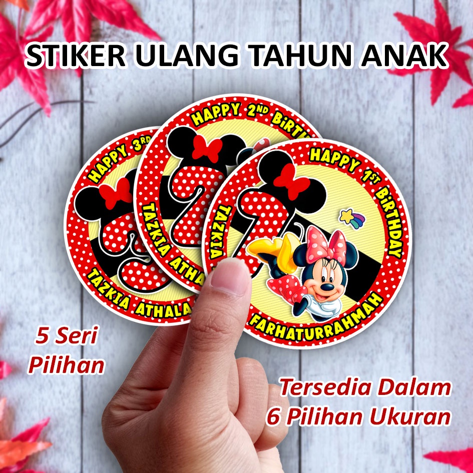 

STIKER ULANG TAHUN ANAK MINNIE MOUSE STICKER LABEL ULTAH BIRTHDAY TUMPENG MINI SOUVENIR HAMPERS BINGKISAN