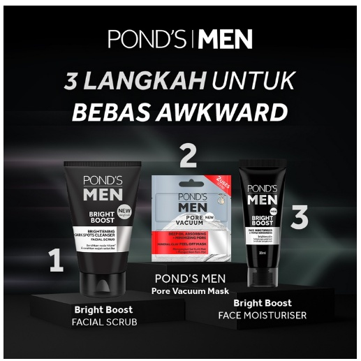 Ponds Men Bright Boost Brightening Cleanser Facial Scrub 100G - Sabun Cuci Muka with Niacinamide