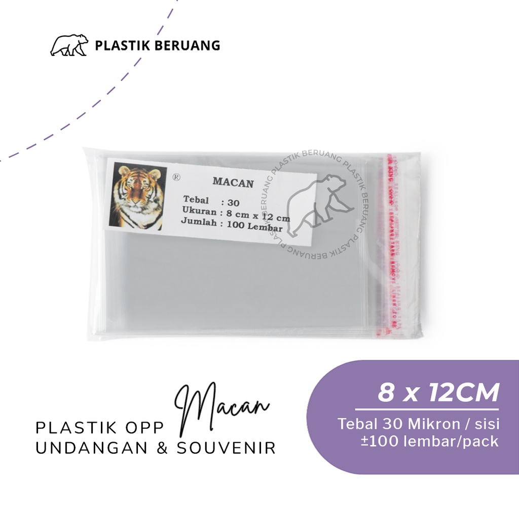Plastik OPP Macan 8x12 Tebal 30 Micron Lem Plastik Souvenir Gantungan Kunci Perhiasan Gelang 8 x 12
