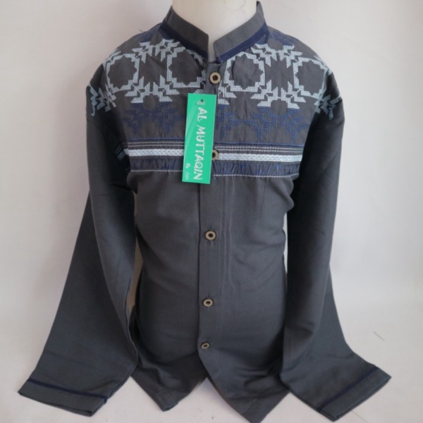 baju muslim Grosir Baju Koko Muslim Anak Laki-laki Lengan Panjang Bordir Modern - Abu-abu 6-7 tahun 