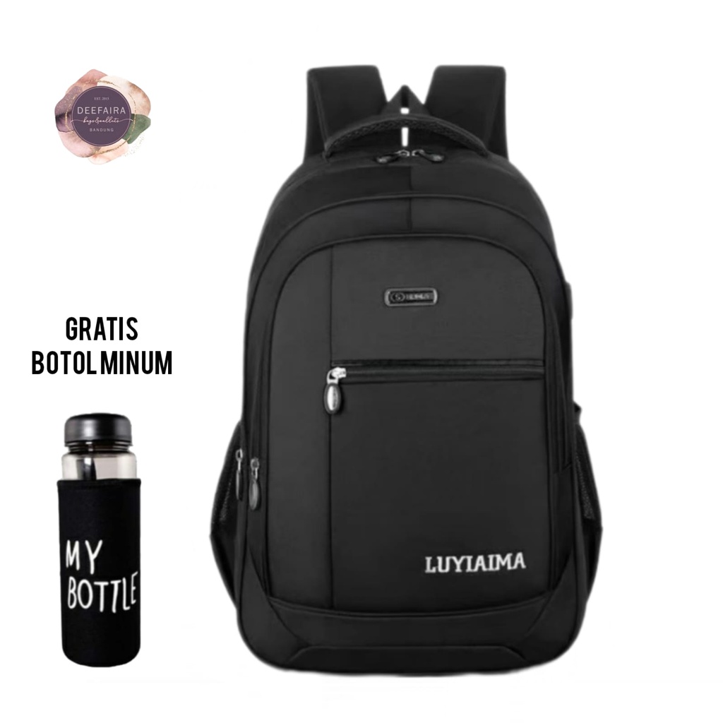 Tas Ransel Pria Serbaguna Model Lyo44 V1X Gratis Botol Minum Untuk Sekolah &amp; Kuliah