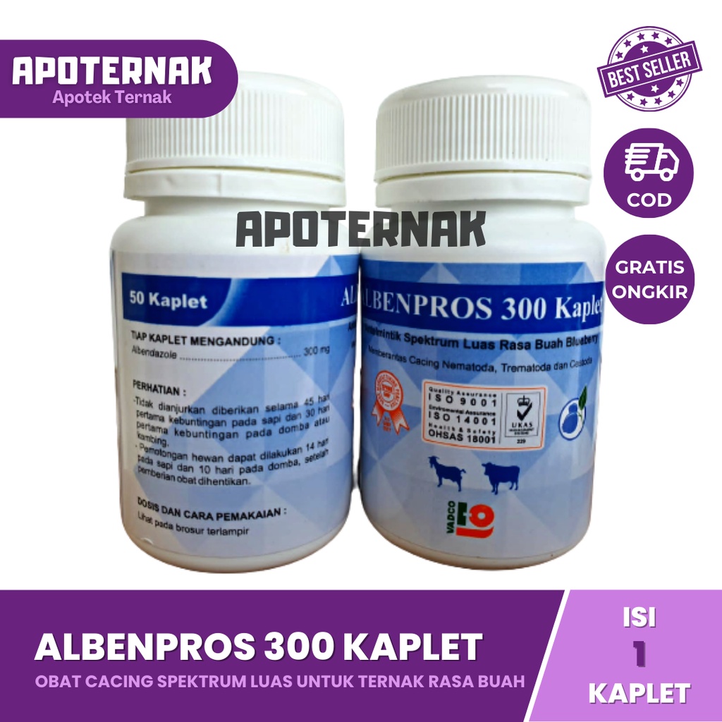 Albenpros 300 Kaplet 1 Pcs | Obat Cacing Anak Sapi Pedet Kambing Cempe Unggas Rasa Buah