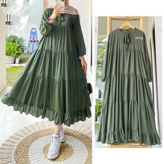 Jubah Wanita Muslimah Tunik putih Remaja Wanita muslim kekinian syari polos Rachel Midi Dres - Putih