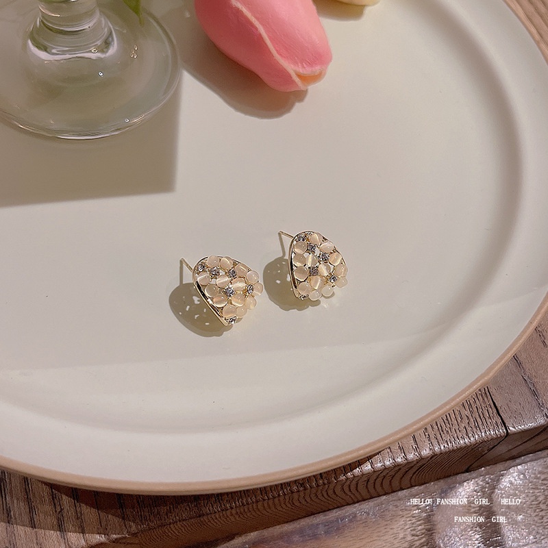 925jarum Perak Desain Baru Opal Anting Wanita Fashion Geometris Telinga Studs