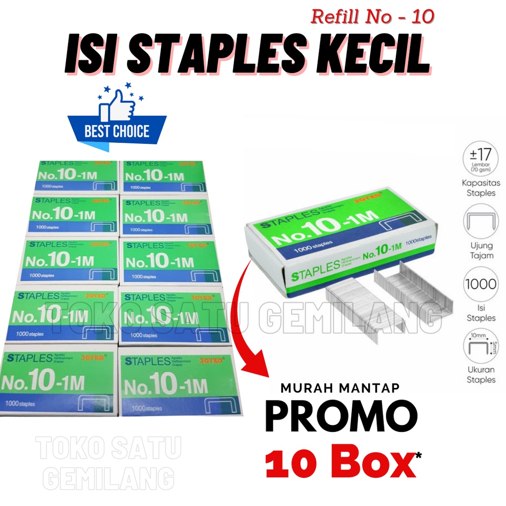 

PROMO ( 10 Box ) Isi Staples Joyko Kecil No.10 / Isi Steples / Isi Hekter / Refil Stepler Joyko No.10 / Pcs / Toko Gemilang