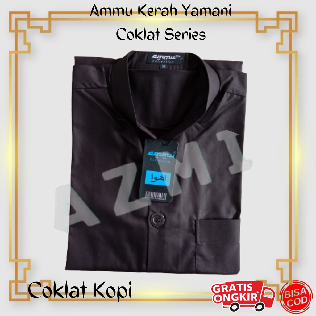 Promo Baju Koko Ammu Dewasa Kerah Yamani / Kerah Pendek Coklat Series Termurah