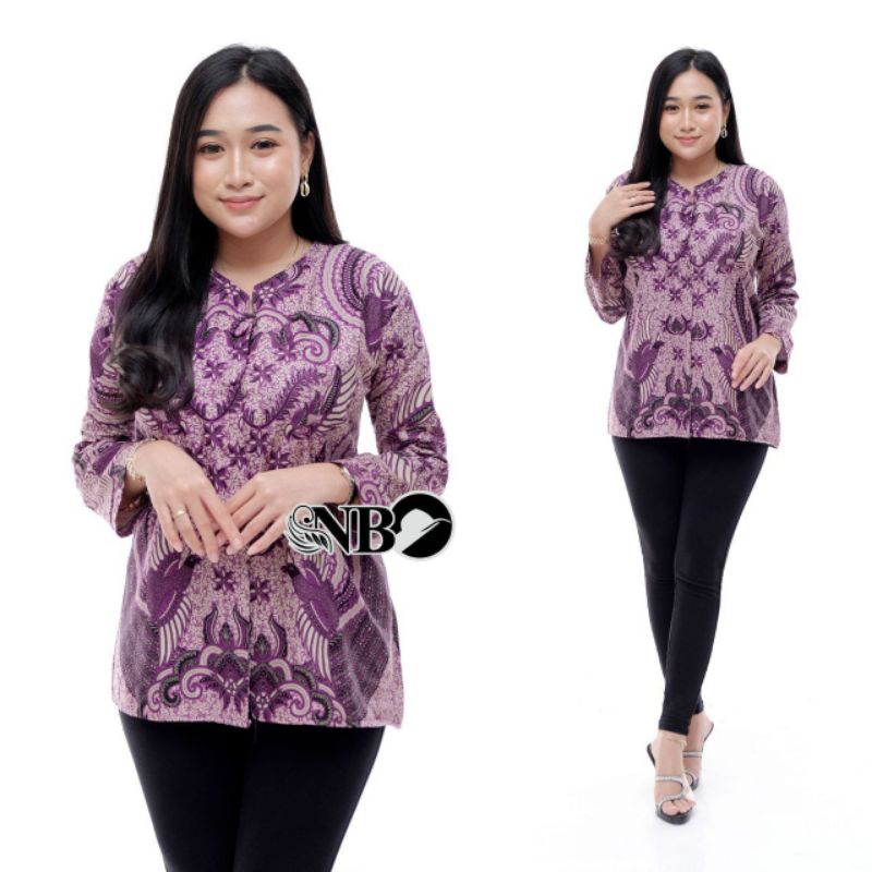 KEMEJA BLUSE BATIK ATASAN WANITA LENGAN PANJANG KAIN KATUN HALUS