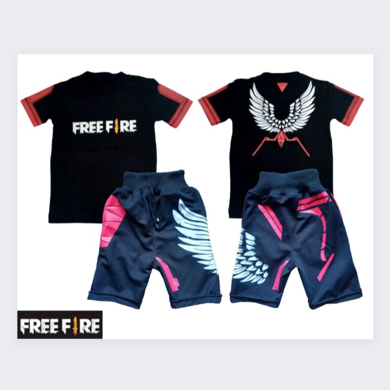fashion setelan anak angel heroic baju kaos+celana pendek hitam merah anak laki laki