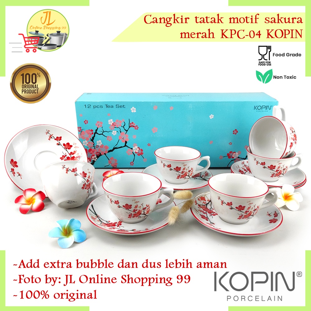 Cangkir set 6 pasang motif sakura merah 220ml KOPIN KPC-04 / tea set coffee set