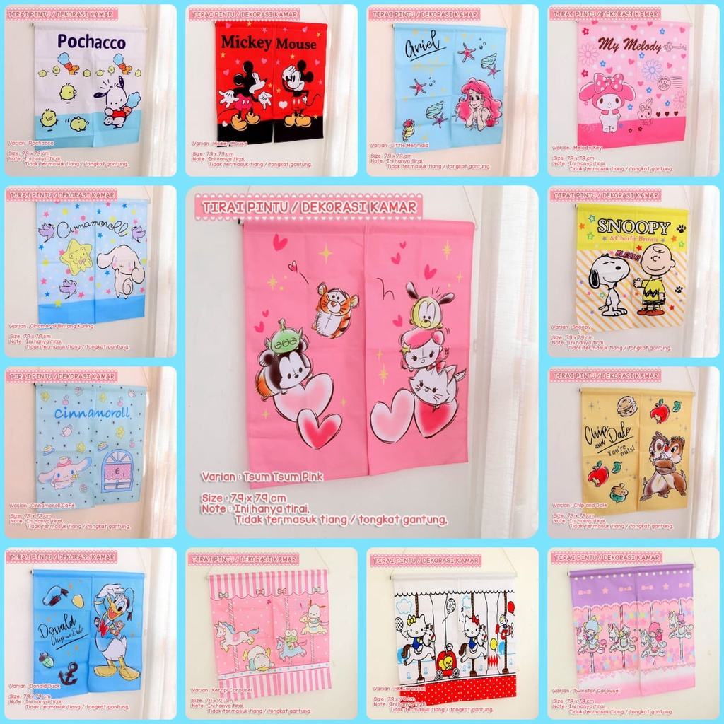 GEMILANGWALLPAPER TIRAI PINTU KAMAR DEKORASI HIASAN PINTU MOTIF KARTUN SANRIO HELLO KITTY LITTLE MER