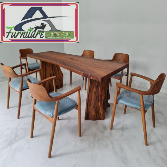 OM1 dining set makan kantor kursi tamu kursi cafe kayu solid trembesi 200