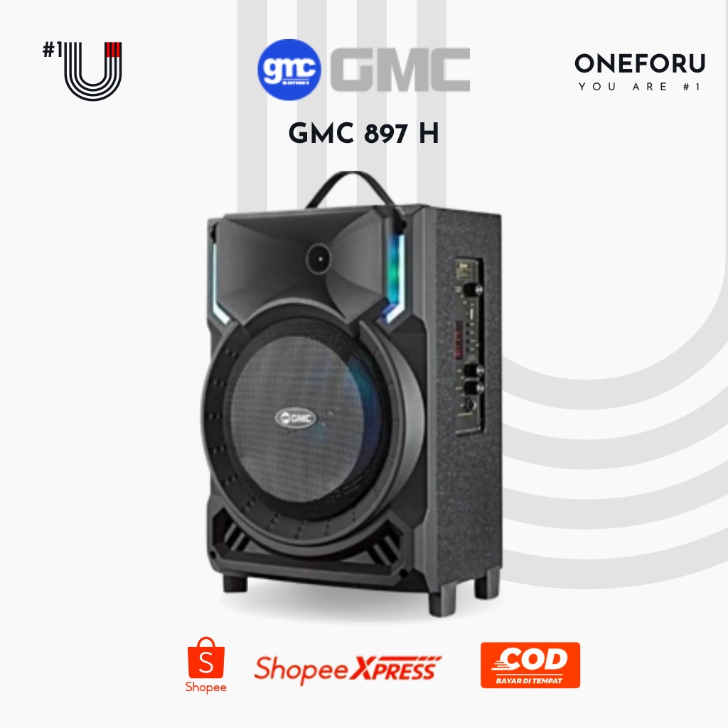 Speaker Aktif GMC 897H 8 Inch Sound Portable Bluetooth 120 Watt Free Mic Wireless