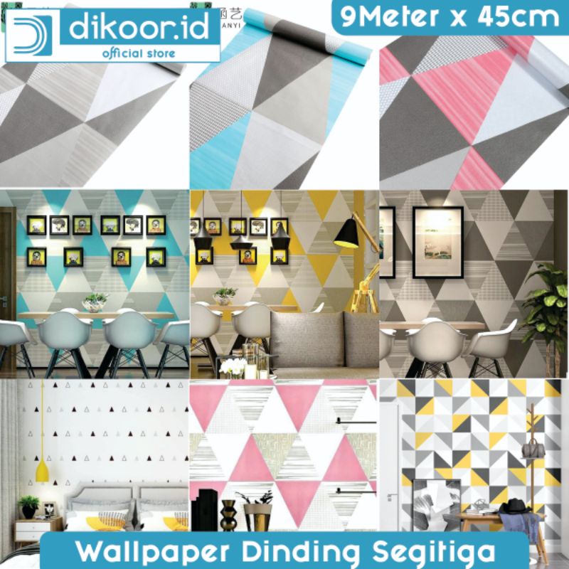 Wallpaper Stiker Dinding Segitiga Piramida Pyramid Abu Pink Kuning Biru Putih Walpaper Sticker GH202