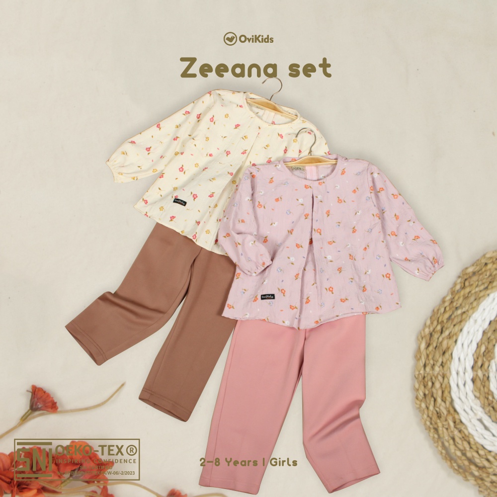 MAKAREEM ZEEANA Setelan Baju Anak Perempuan (2-8 Tahun) SETELAN BAJU MUSLIM PANJANG ANAK EDISI BAJU LEBARAN OVIKIDS