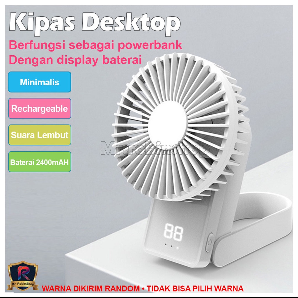 Kipas Angin TF1 Portable Mini Fan &amp; Powerbank 2.400mAh dilengkapi display pemakaian baterai Mini Fan bergaransi