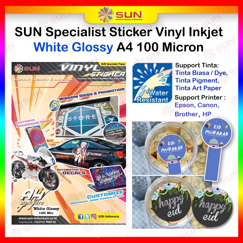 

Sticker Vinyl Inkjet Anti Air A4 - Kertas SUN Sticker Vinyl Inkjet Matte/ Glossy / Transparant /