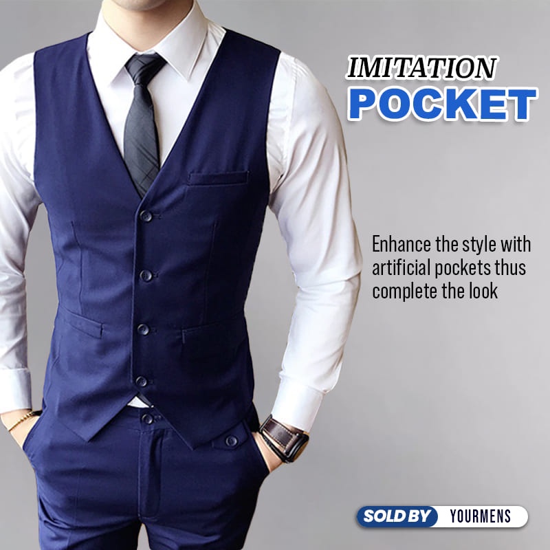 SETELAN ROMPI / VEST FORMAL PRIA 4IN1 SLIMFIT WARNA NAVY BLUE HIGH TWIST PREMIUM ORIGINAL NIKAYU (S,M,L,XL)