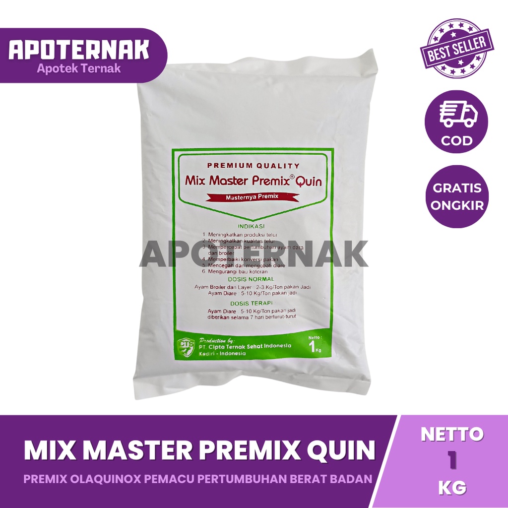 MIX MASTER QUIN 1 KG | Premix Lengkap (Olaquindox) Pemacu Pertumbuhan &amp; Penambah Berat Badan Hewan | Seperti Vitanox