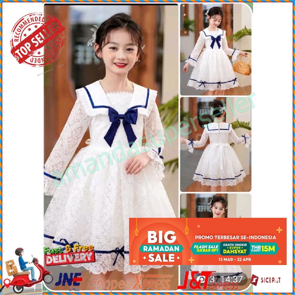 DRESS GAUN ANAK PEREMPUAN LEBARAN  WHITE QUEEN 10 11 12 13 14 15 TAHUN KEKINIAN SIMPEL ELEGAN OOTD R