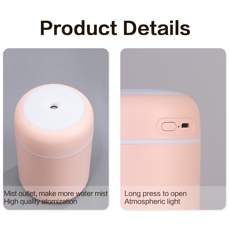 Humidifier Mini Diffuser Portable LED Light Colorful DQ107 Aromatherapy Pengharum Mobil 300ml Pelembab Ruangan