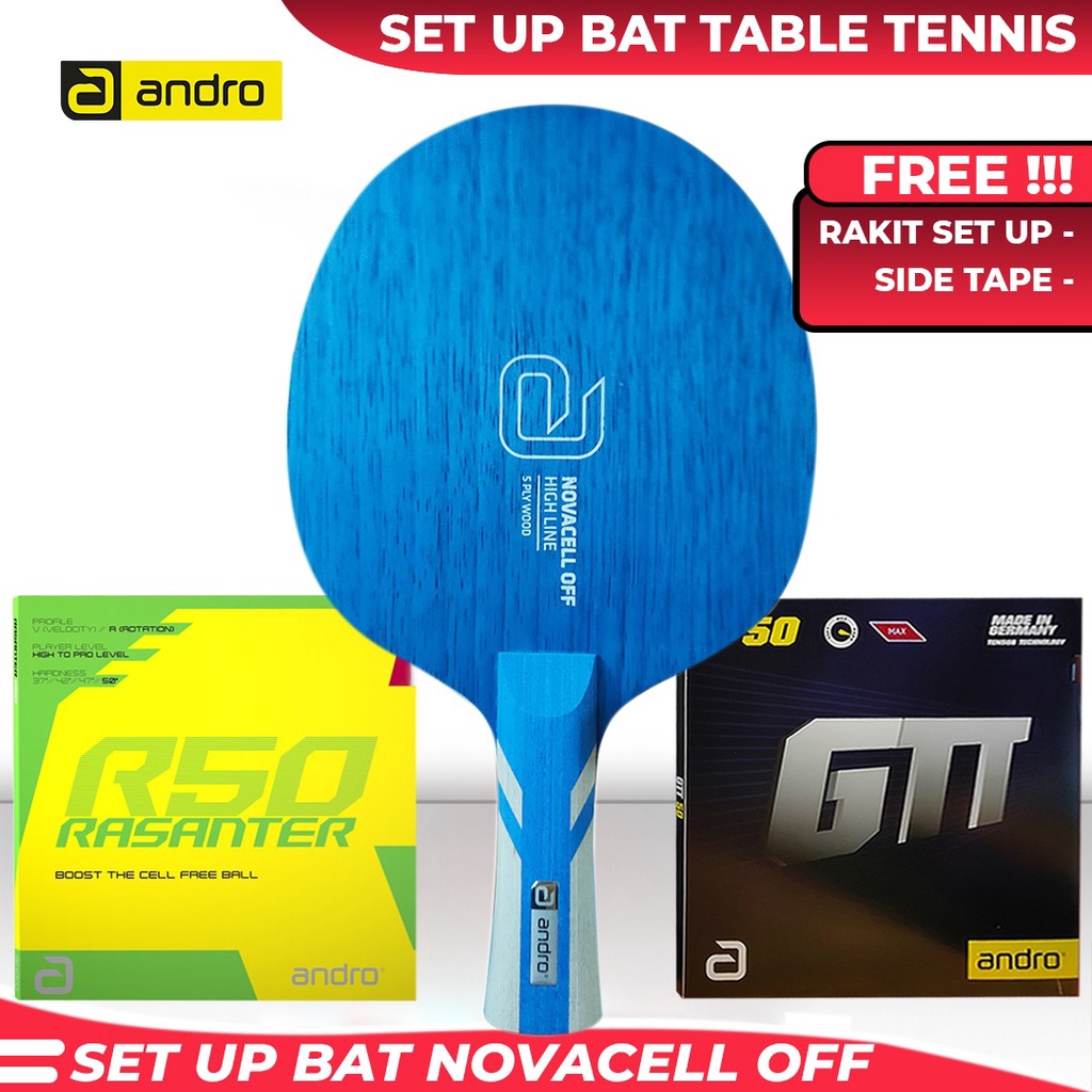 Paket Bat Pingpong Rakitan Andro Novacell OFF Rasanter R50 GTT 50