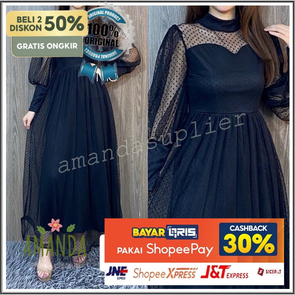 Dress Party Natal brukat Hitam Elegan / Dress Lilac wanita / Dress Natal terlaris / dress Brokat Lon